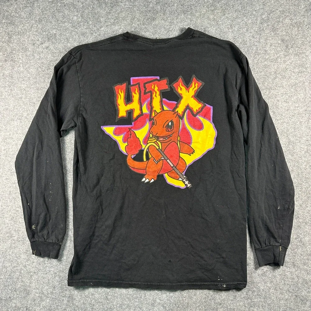 Gildan Mens Charmander HTX Graphic Shirt Medium Black Long Sleeve Cotton